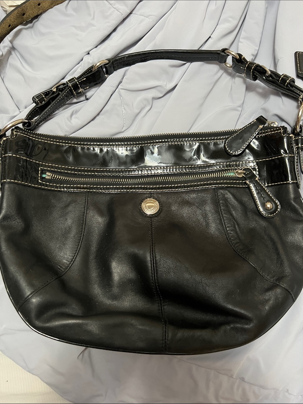 Black Leather Shoulder Bag with Polished Trim